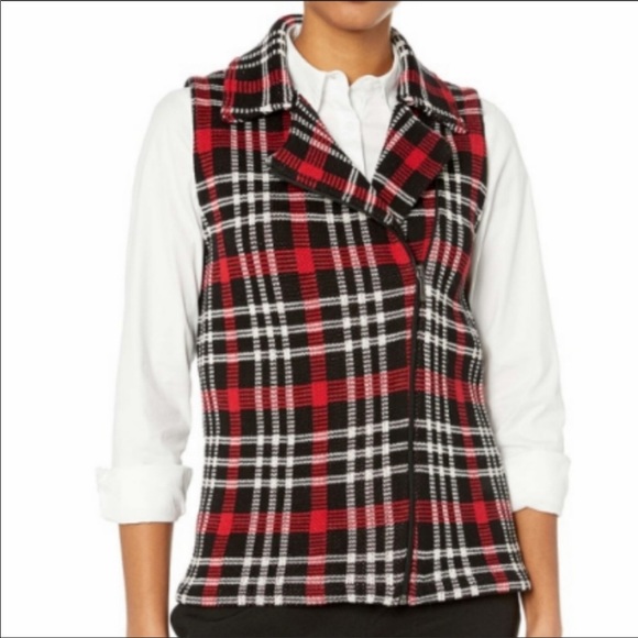 NWT Chaps Knitted Plaid Red/Black Vest Sweater Size S - Picture 2 of 9